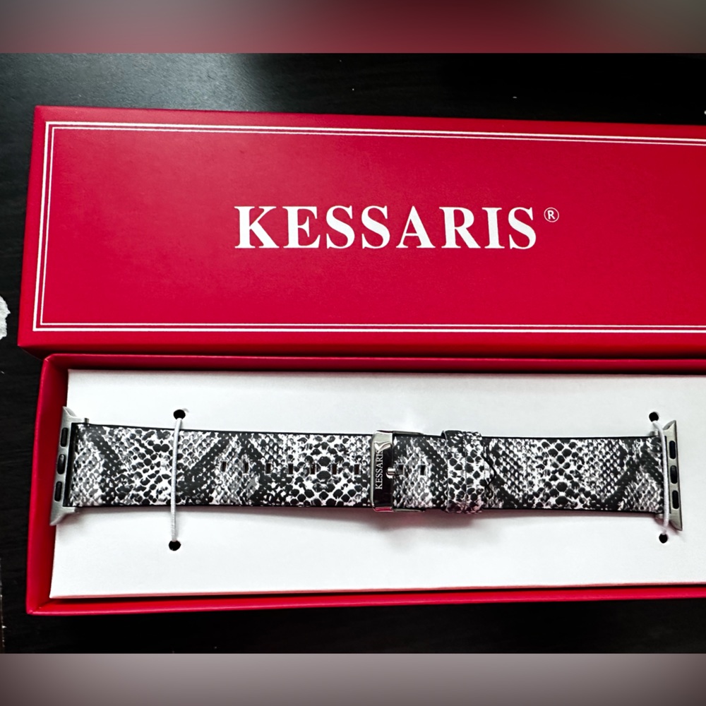 Kessaris Apple Watch Strap Snake Print Black and White